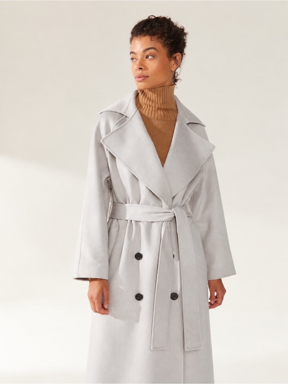Italic Elise Cashmere Wool Double Faced Trench Belted Coat Large